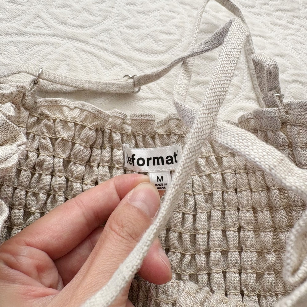 Reformation Miles Smocked Linen Midi Dress, Oatmeal - Picture 5 of 6